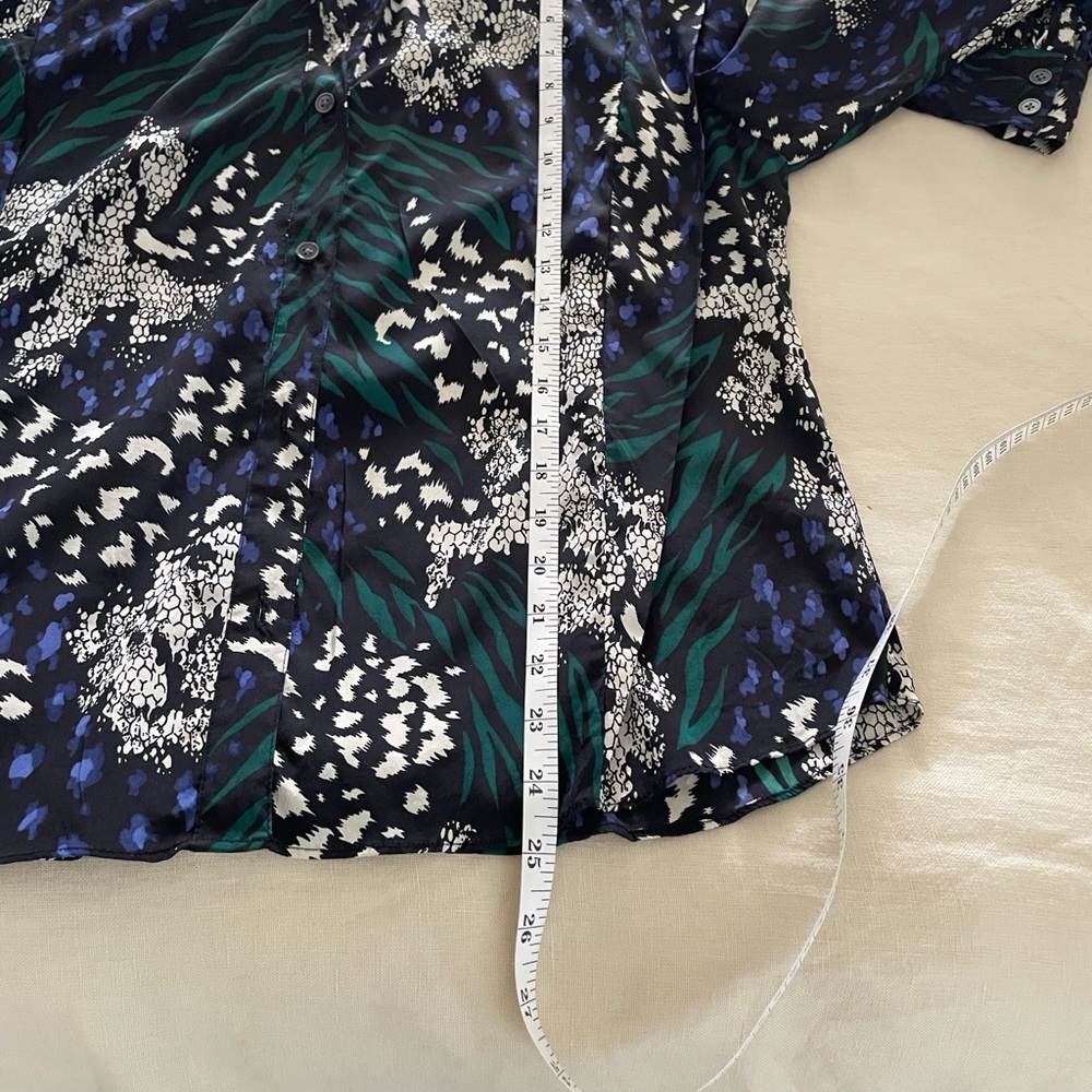 Veronica Beard Buckley Blouse shirt top stretchy silk US 10 blue green black - Picture 9 of 12